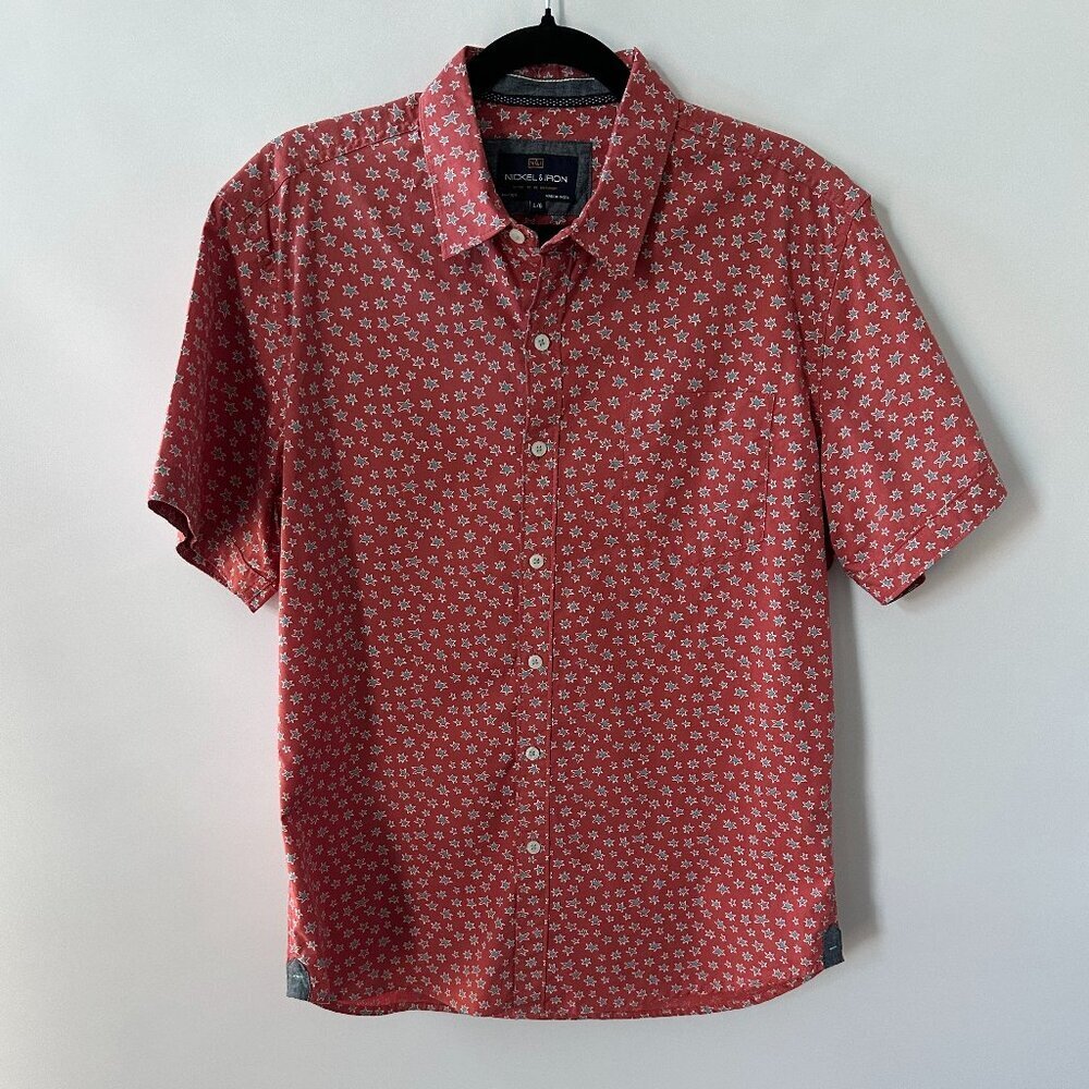 Nickel & Iron Red w/ Blue Star Pattern Large Men's Short Sleeve Shirt